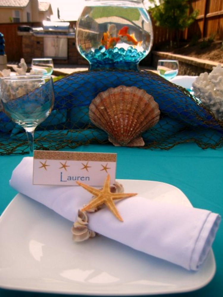 Create a splash with this Under The Sea Party Birthday Party Ocean Party! Including Fish bowl centerpieces, starfish cupcakes, tablescape, cake and Under the Sea Party Invitations! A great Under the Sea Birthday Party Ideas for kids and teens!