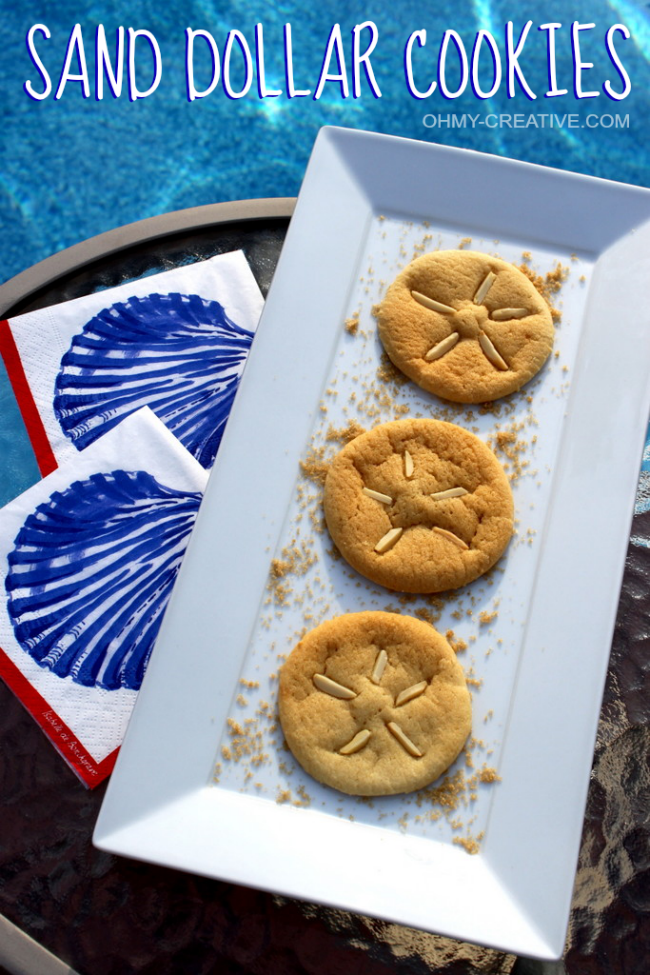 These Sand Dollar Sugar Cookies are perfect by the pool! | OHMY-CREATIVE.COM | #sanddollar #cookierecipe #sanddollarcookies #cookies #summer