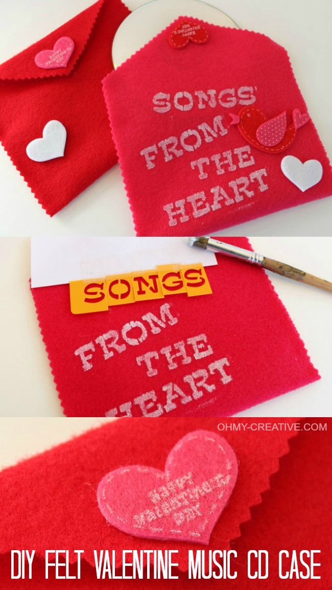 Give Songs from the Heart by creating a CD of favorite songs! Slip it into this DIY Felt Valentine Music CD Case | OHMY-CREATIVE.COM