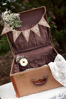 Vintage Suitcase Wedding Card Box included in these 20 DIY Vintage Suitcase Projects and Repurposed Suitcases. Create unique home decor using repurposed old suitcases! | OHMY-CREATIVE.COM 