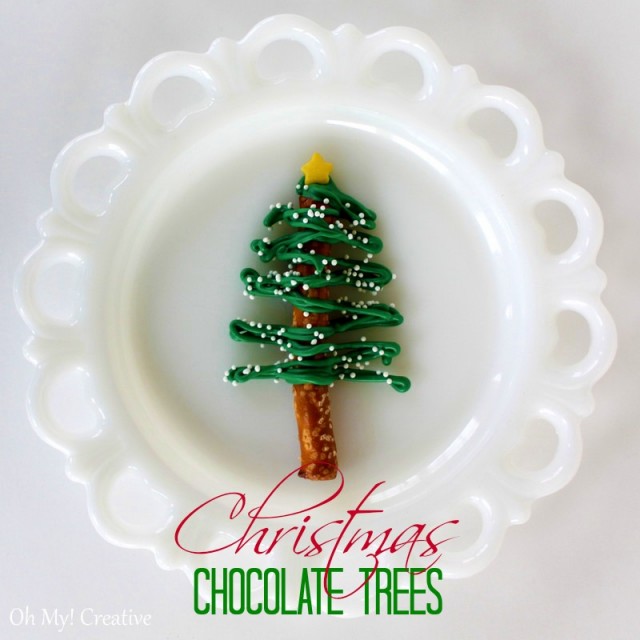 These fun Chocolate Pretzel Christmas Trees are fun to make for any holiday party | OHMY-CREATIVE.COM | Chocolate Tree | Chocolate Pretzels | Chocolate Covered Pretzels | Pretzel Trees | 