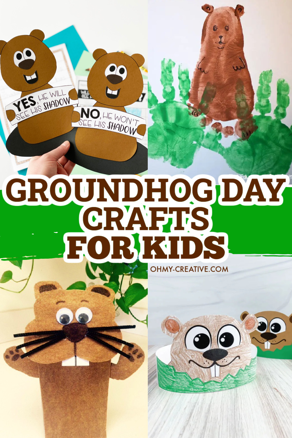 A collage of Groundhog Day Crafts for kids.