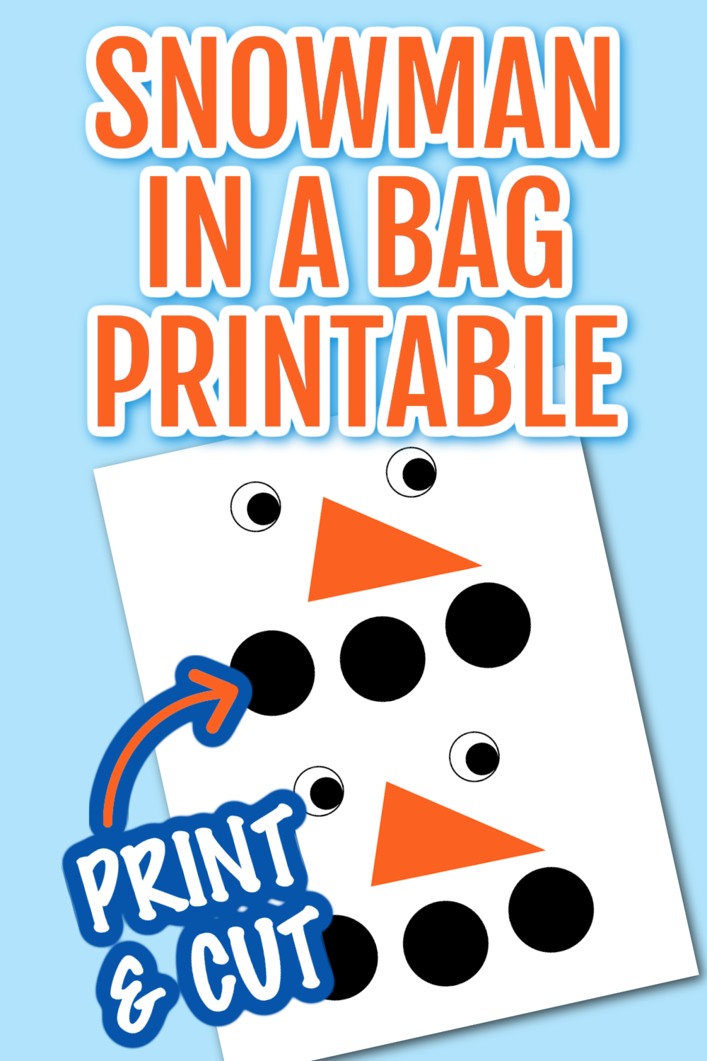 Free printable snowman face for snowman in a bag kids craft.