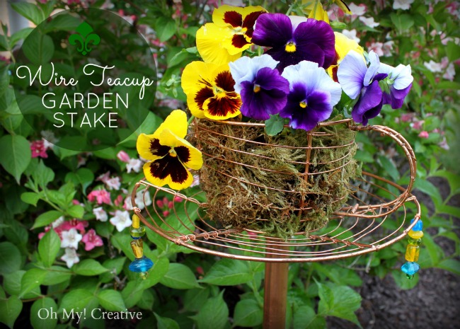 Wire Teacup Garden Stake - OhMy-Creative.com