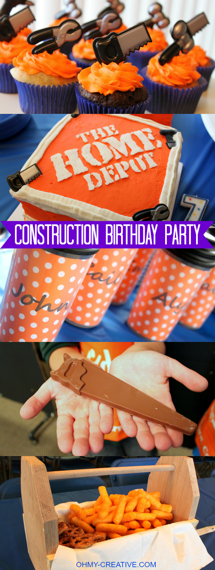 Home Depot Construction Birthday Party - a perfect party theme for the young and old alike! Great ideas for decoration, party favors and dessert tables | OHMY-CREATIVE.COM