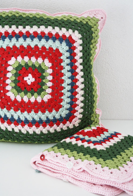colorful crochet pillow