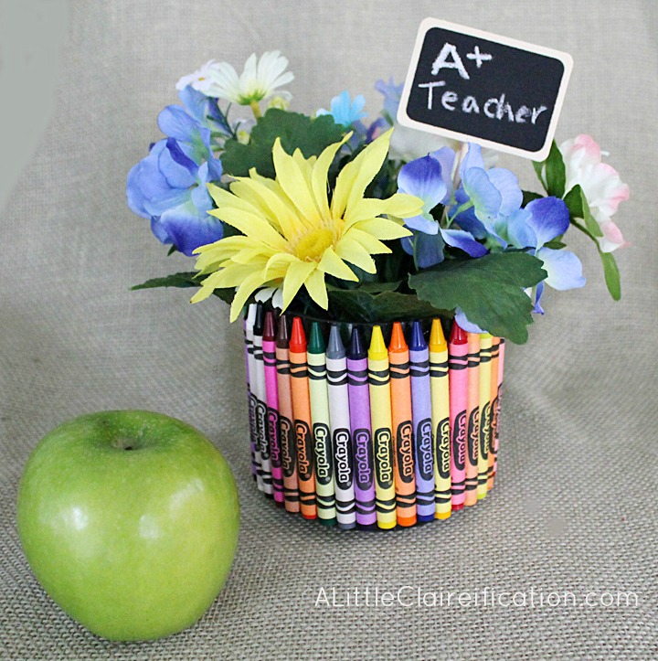 Teacher gift vase made of crayons