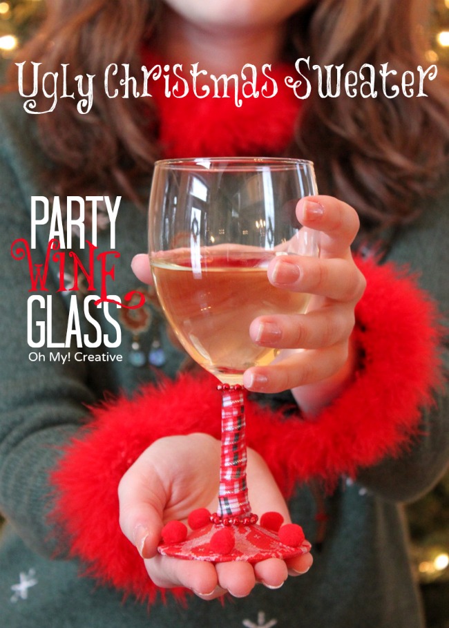 Ugly Christmas Sweater Party DIY Wine Glasses - OhMy-Creative.com