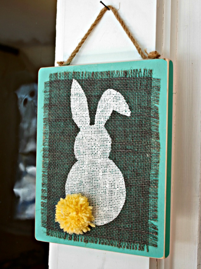 Check out our fun Easter craft! This Easy Stenciled Burlap Bunny Plaques are ideal for hanging in your home for Spring and Easter! OHMY-CREATIVE.COM #easterdecorations #easterdecor #bunny #springdecorations #springdecor #springdecorating #easter