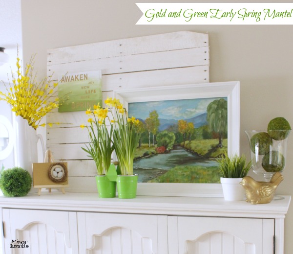 Gold-and-Green-Early-Spring-Mantel-6-at-the-happy-housie
