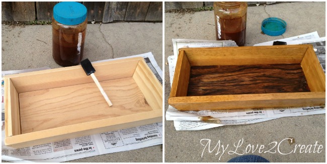 Staining tray with vinegar and steel wool treatment