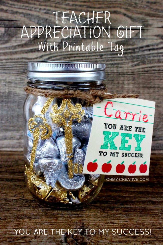 "You are the KEY to my success" Teacher Appreciation Gift with Printable Tag | OHMY-CREATIVE.COM
