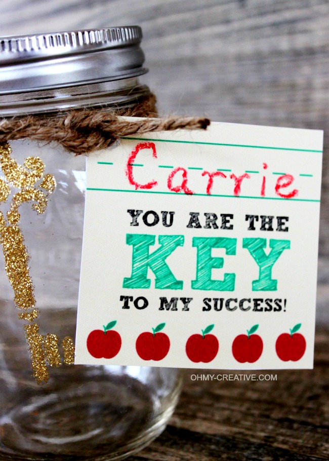 "You are the KEY to my success" Teacher Appreciation Gift with Printable Tag | OHMY-CREATIVE.COM