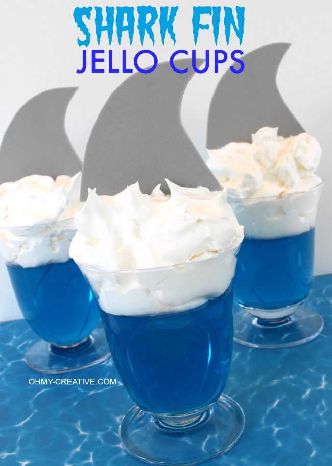 Shark Fin Jello Cups perfect for a shark party or celebrating Shark Week! Super cute for the kids! | OHMY-CREATIVE.COM