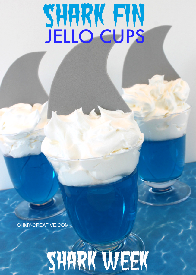 Shark Fin Jello Cups perfect for a shark party or celebrating Shark Week | OHMY-CREATIVE.COM #SharkWeek