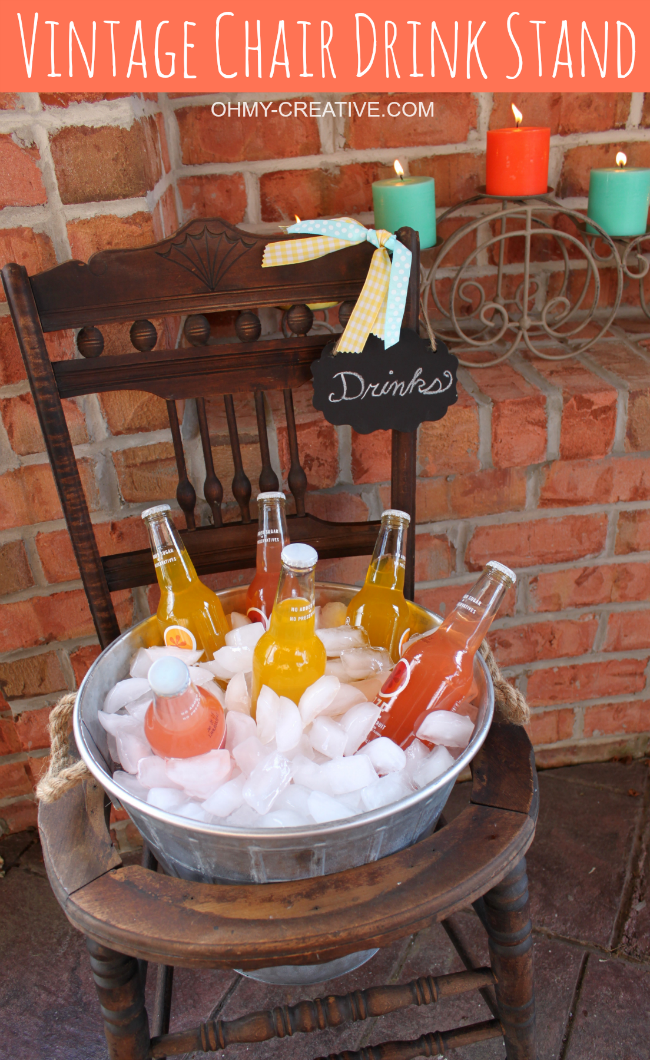 Repurpose an old vintage chair into a pretty drink stand! Perfect for entertaining, parties or bridal showers!