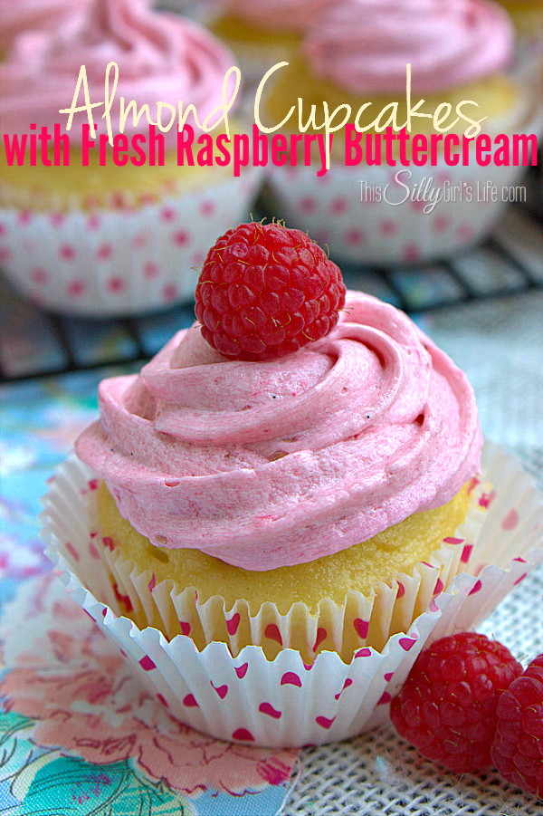 Almond Cupcakes with Fresh Raspberry Buttercream Frosting