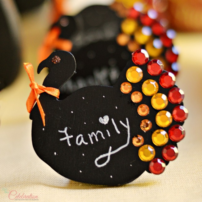 Jeweled Thanksgiving Turkey Chalkboard Place Cards