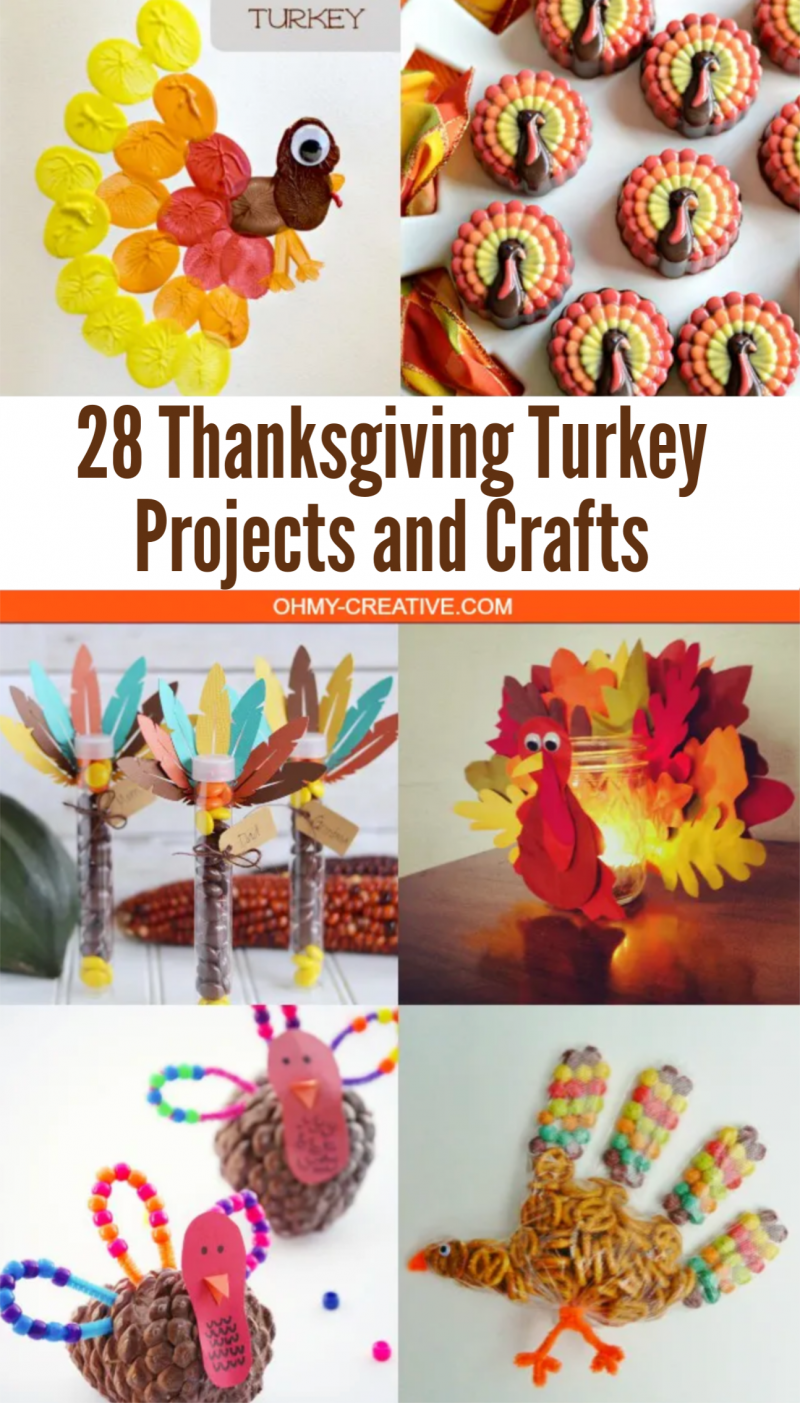 A collage of different turkey crafts for Thanksgiving