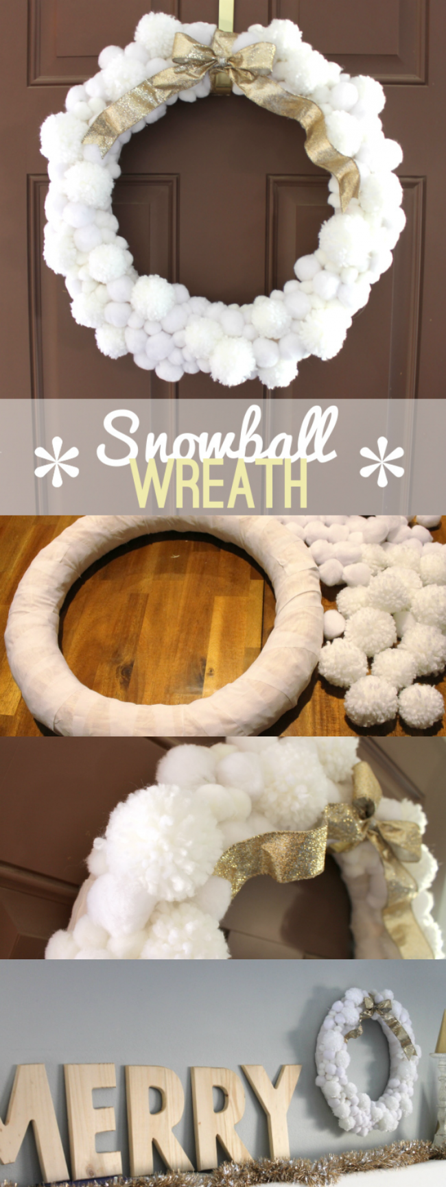 Easy Snowball Pom Pom Wreath - so pretty for the holiday season | Persia Lou for OHMY-CREATIVE.COM