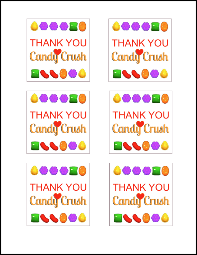 Candy Crush Free Thank You Party Favor Tag | OHMY-CREATIVE.COM