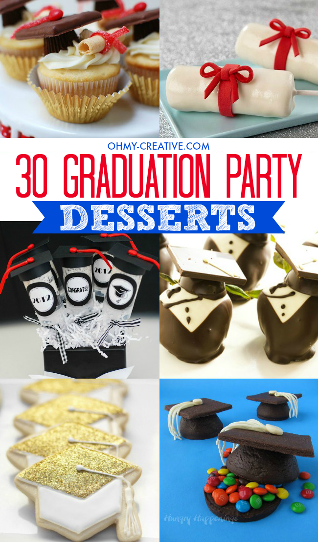 Create a spectacular graduation party dessert table by adding a few of these 30 Graduation Party Dessert Ideas | OHMY-CREATIVE.COM
