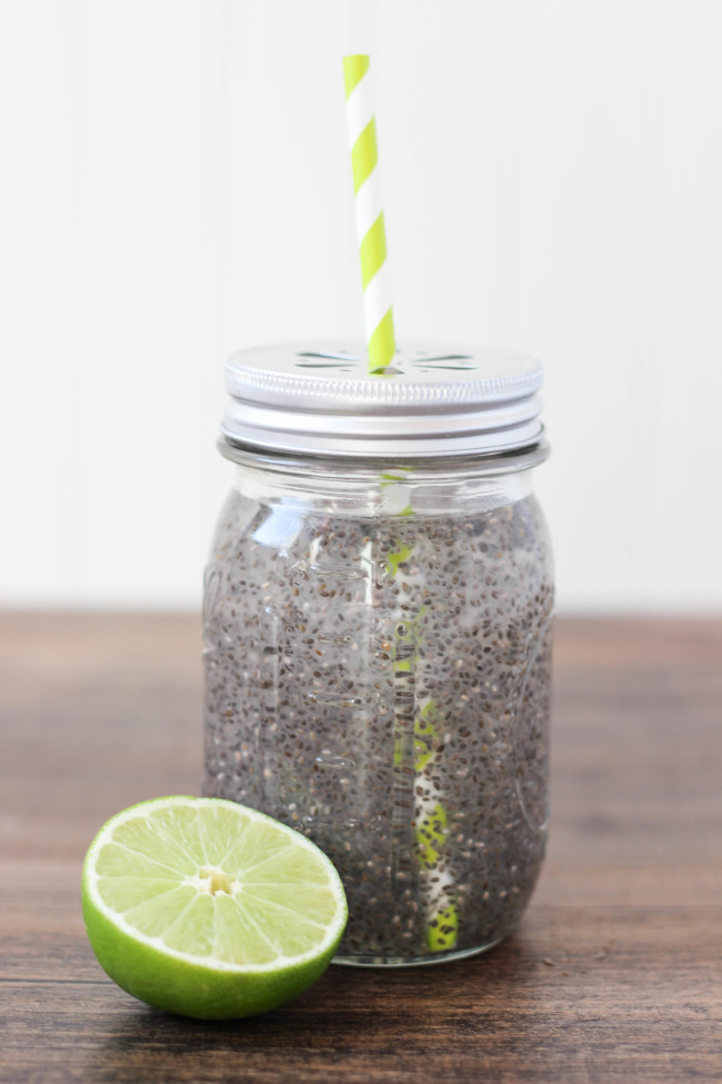 Get healthy and consume more water by drinking this Chia Detox Water with a hint of lime!