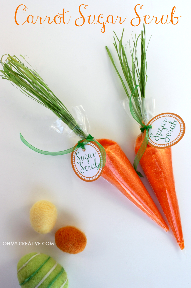 This Spring Carrot Sugar Scrub is easy to make and makes a pretty favor for Spring celebrations, bridal or baby showers or to add to an Easter Basket | OHMY-CREATIVE.COM