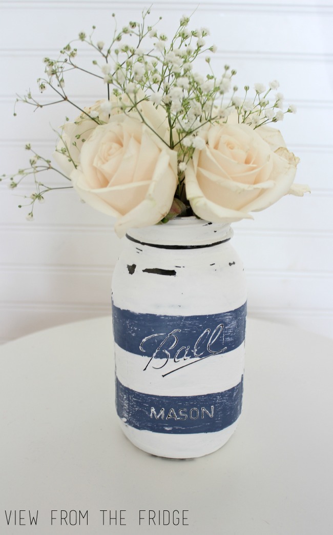 Preppy Distressed Mason Jar Vase | Oh My! Creative