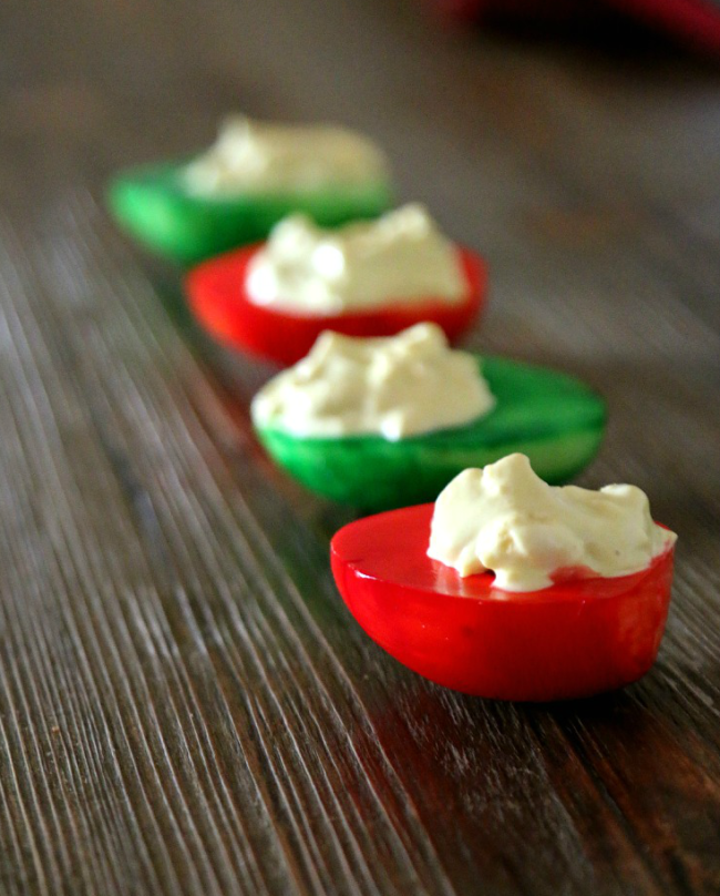 Red and Green Christmas Develed Eggs