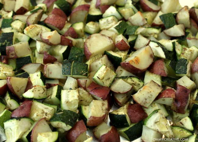 Roasted Potatoes And Zucchini right out of the oven.