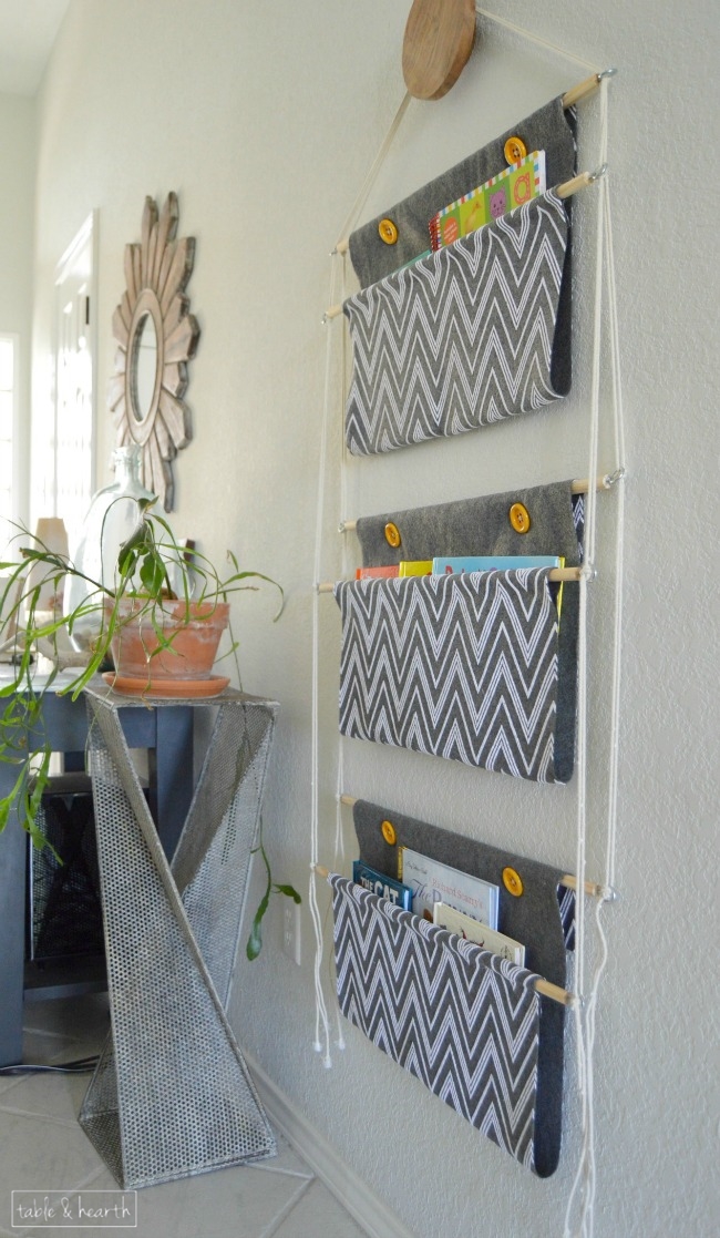 Wall mounted hanging book holder. Great idea to organize children's books!  |  OHMY-CREATIVE.COM