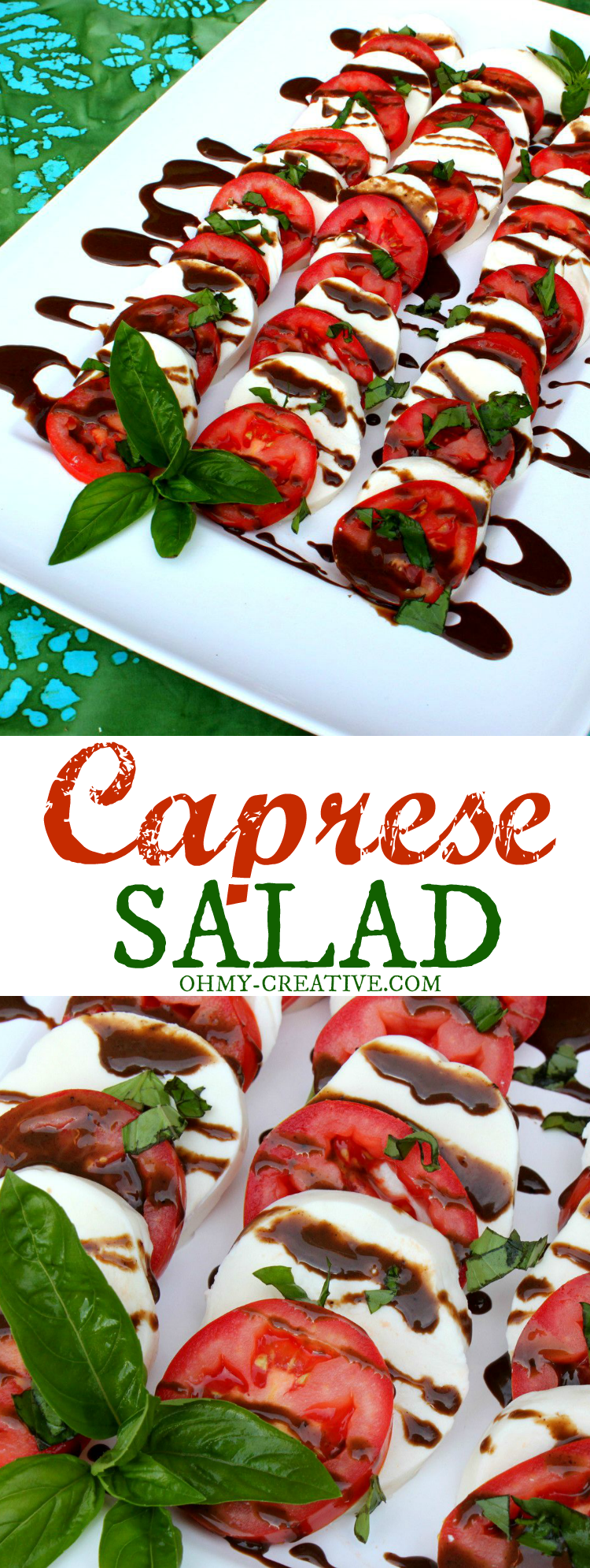 This Caprese Salad Recipe couldn't be easier and it is a great way to use up tomatoes and basil from the garden! So tasty! | OHMY-CREATIVE.COM