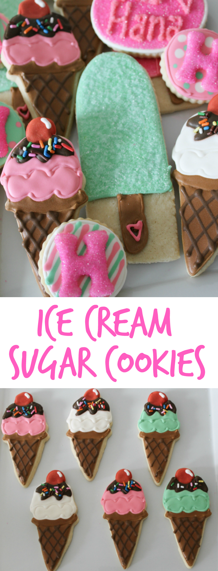 This whimsical set of Ice Cream Decorated Cookies starts with a soft, delicious sugar cookie base, and they're decorated with colorful royal icing. These cookies have all the fun of ice cream without any of the melted mess!  The Crafting Foodie for OHMY-CREATIVE.COM