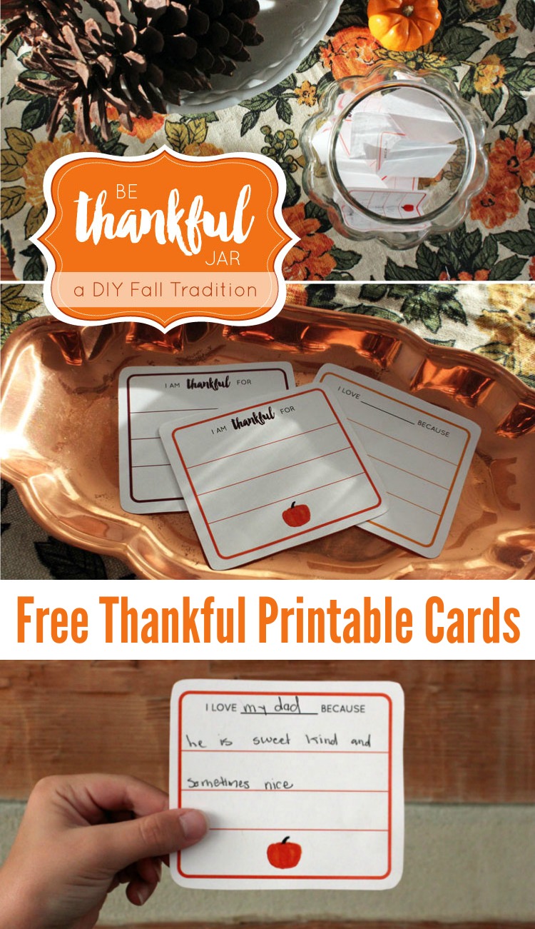 Looking for the perfect fall activity to share with your kids or start a new Thanksgiving Tradition? Practice being thankful for one another with this quick DIY Be Thankful Jar Printable Cards! Includes Free Printable Thankful Cards! | OHMY-CREATIVE.COM #thanksgivingprintable #thankfulcards #gratitudejar #thankfuljar