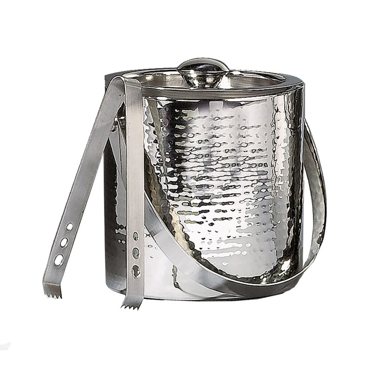 Elegance Hammered 6-Inch Stainless Steel Ice Bucket With Tongs