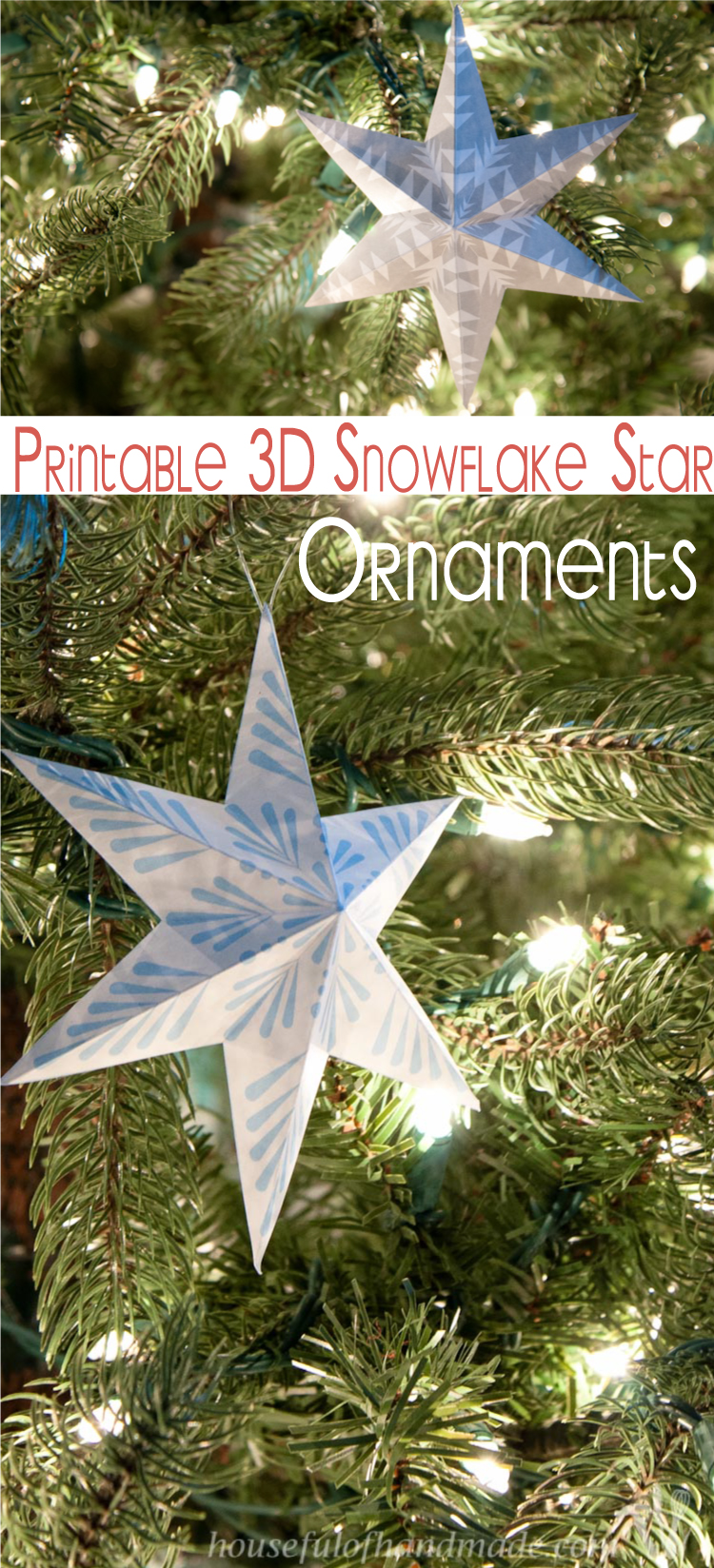 Trim the tree with these beautiful printable 3D snowflake star ornaments. Easy to print and fold and add instant style to your Christmas tree this year. | OHMY-CREATIVE.COM