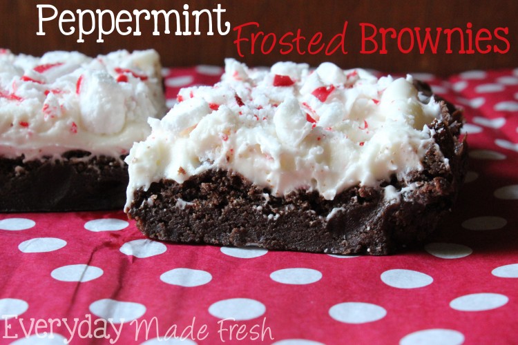Frosted Peppermint Brownies | OHMY-CREATIVE.COM | Mint Brownies | Brownies with Mint Frosting | Peppermint Icing | Candy Cane Brownies