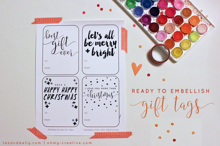 These free printable gift tags are a blank slate. Use watercolors, glitter and sparkly ribbon to add glitz and glimmer to every christmas package. | OHMY-CREATIVE.COM