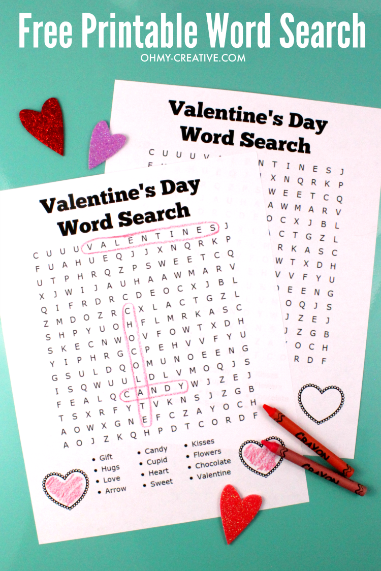 A great activity for the Valentine's Day Holiday - Free Printable Valentine's Day Word Search For Kids | OHMY-CREATIVE.COM