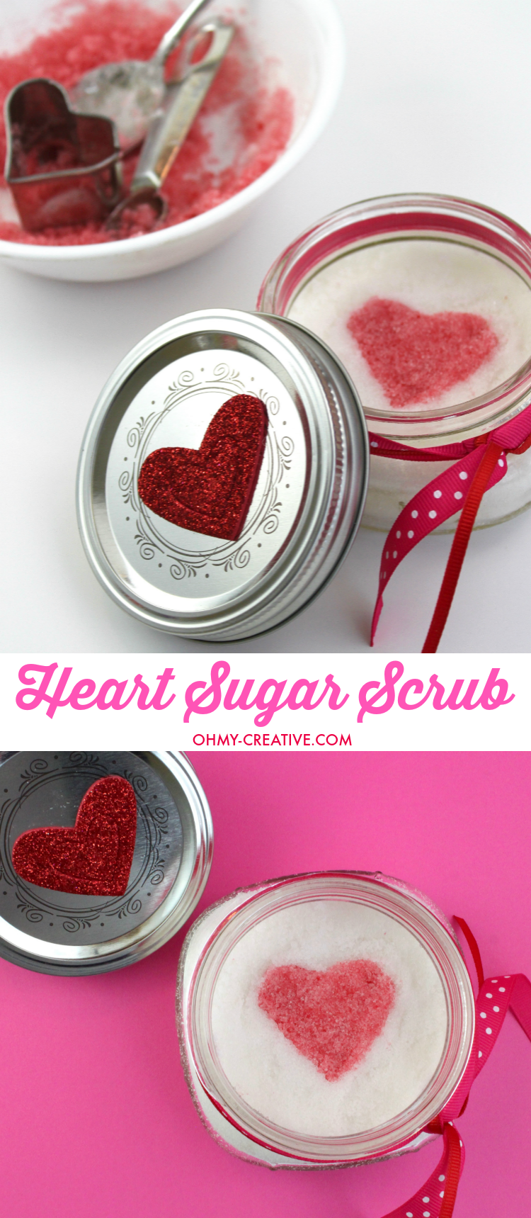 This Heart Sugar Scrub Recipe is Perfect for Valentine's Day, Weddings and Showers! Gift it to your sweetheart or friends! | OHMY-CREATIVE.COM