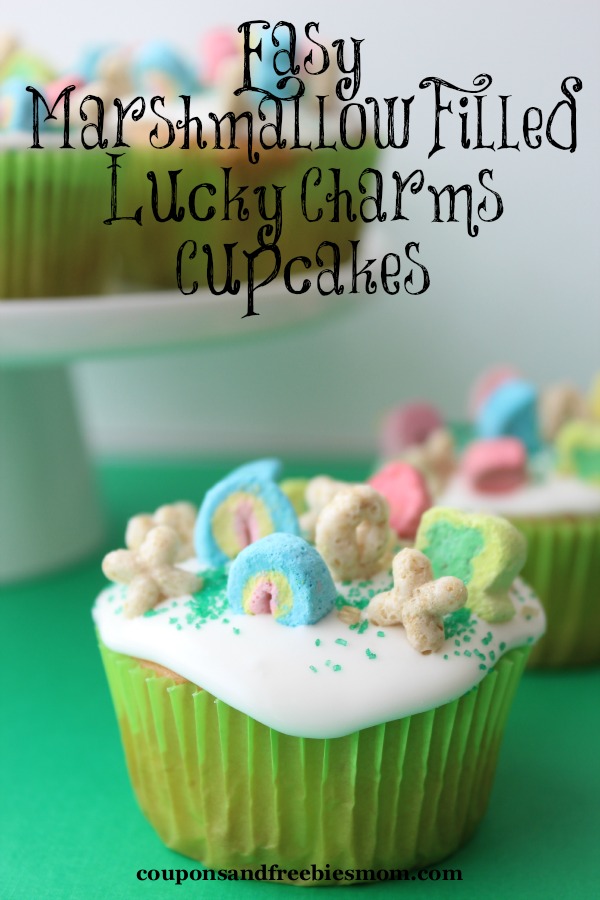 Easy Marshmallow Filled Lucky Charms Cupcakes