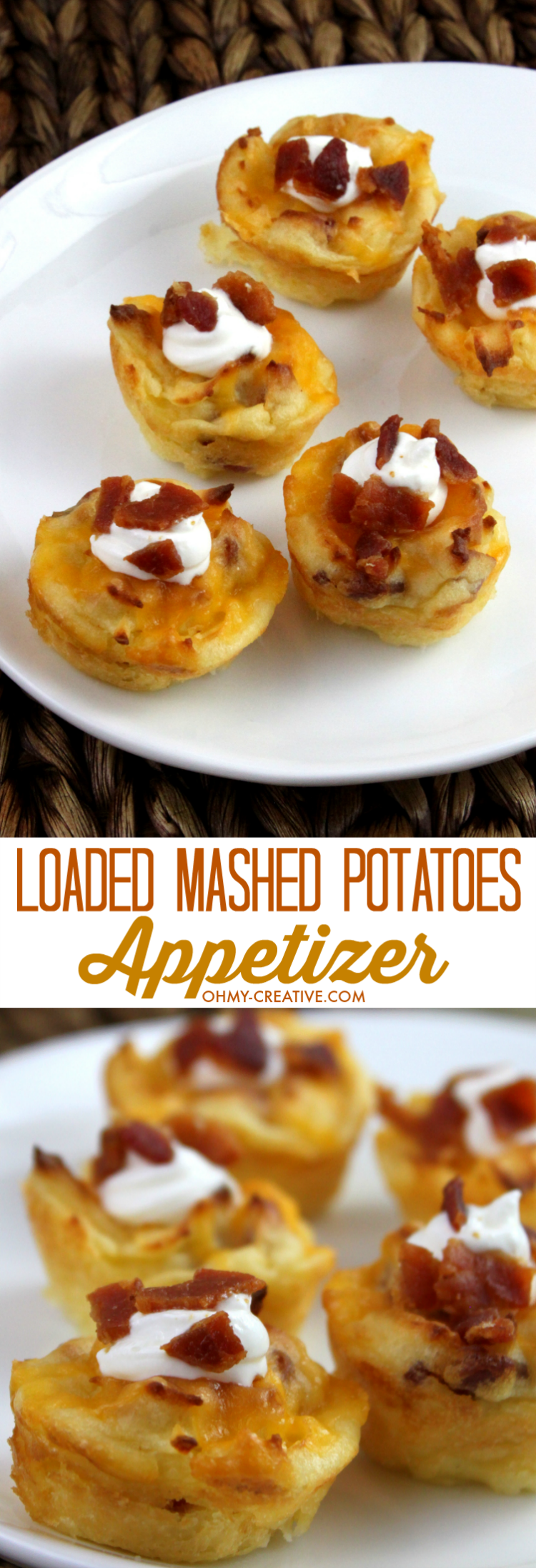 There is nothing better than an easy party appetizer! That's why I love these Cheesy Loaded Mashed Potatoes Appetizer Bites! The perfect easy to serve bite size potato appetizer! | OHMY-CREATIVE.COM