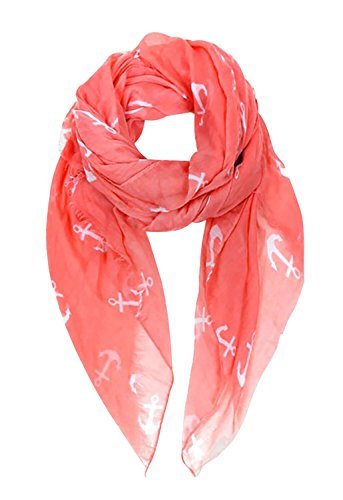 Rosemarie Collections Women's Light Weight Oblong Scarf Coral Anchor Print - Don't know what to get for mom this Mother's Day? Here are a few Pretty Gifts For Mom on Mother's Day she will love! | OHMY-CREATIVE.COM