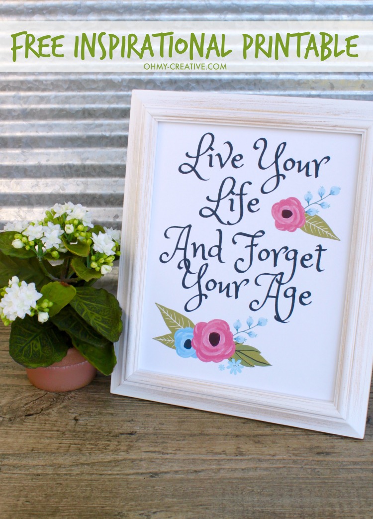 We all need a reminder to forget about our age. This Free Printable Life Inspirational Quotes is a pretty way to remind ourselves to not worry about our age and live life! This makes a great gift for friends and family celebrating milestone birthdays too! Pin it to a cork board or place it in a frame to brighten a room! Popular Pins by OHMY-CREATIVE.COM