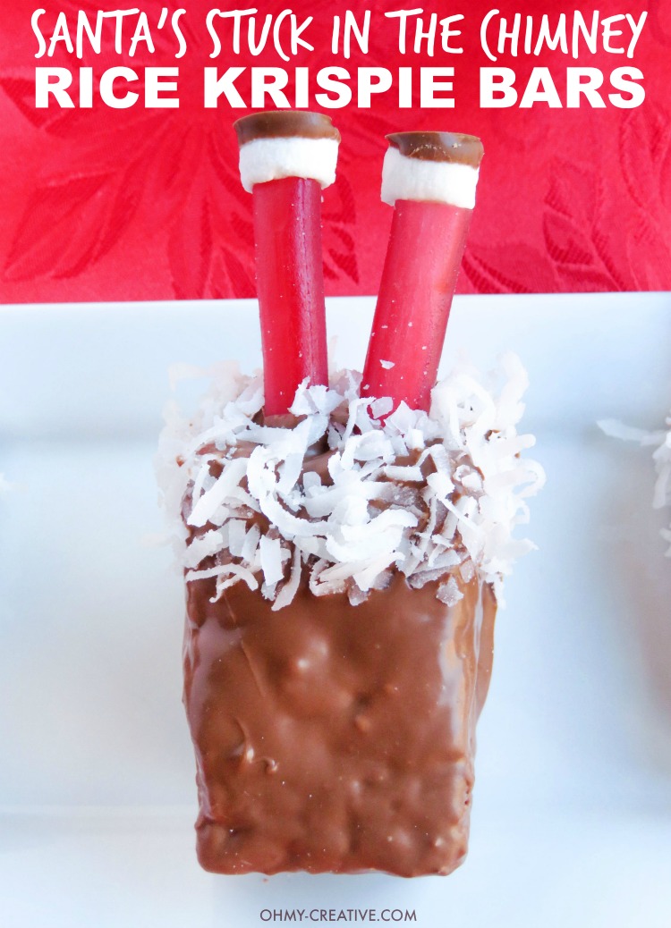 Santa's Stuck in the Chimney Rice Krispie Bars - Perfect for Christmas parties or school treats! Rice Krispie Treats are always a big hit with the kids! | OHMY-CREATIVE.COM