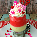 This Cherry Vanilla Pudding made from scratch is a tasty Valentine's Day Dessert! | OHMY-CREATIVE.COM | Pudding Cups | Cherry Vanilla | Recipe | Dessert | Treat | Conversation Hearts | Chocolate Heart | Candy Melts | Sprinkles | Hearts | Whipped Cream | Kids Treat