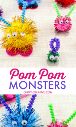 These Pom Pom Monsters are and easy kids craft! | OHMY-CREATIVE.COM | Valentine's Day Craft | Valentine Pom Pom Monsters | pom pom craft | preschool craft | kindergarten craft | pom pom animals | pom pom creatures