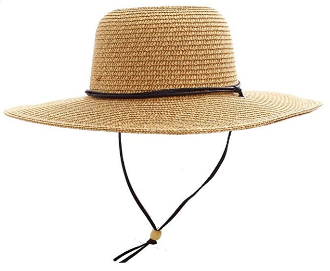 UPF 50+ Wide Brim Braided Straw Sun Hat with Lanyard
