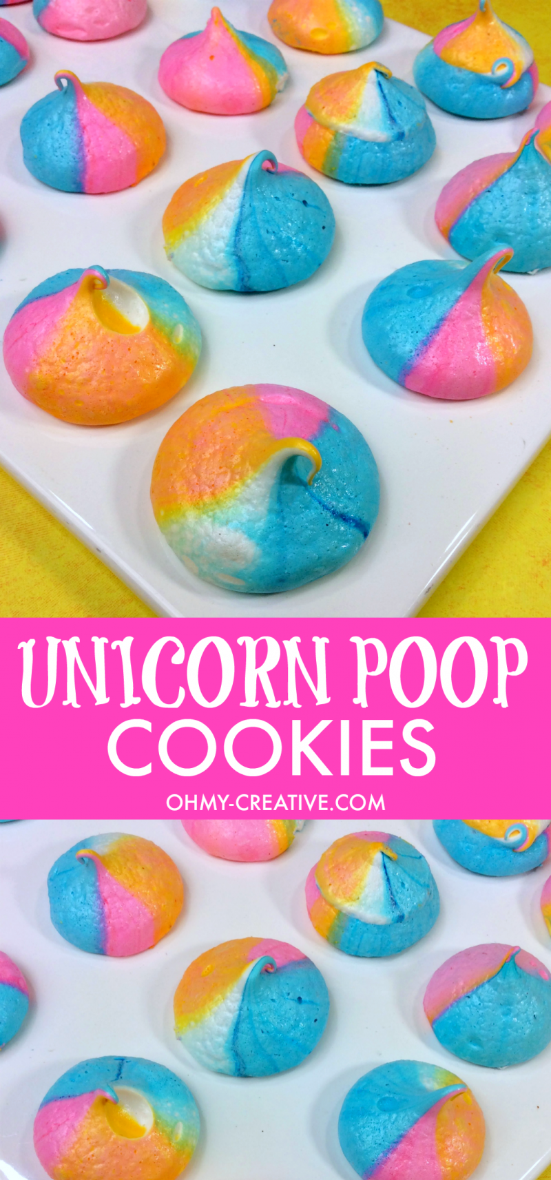 Unicorn Poop Cookie Meringue Recipe | OHMY-CREATIVE.COM | Unicorn Cookies | Unicorn Foods | Rainbow Unicorn Cookies | Poop Cookies | Unicorn Poop | Unicorn Pop | Meringue Cookies | Easy Meringue Recipe